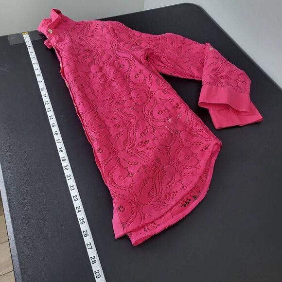 Maeve Womens Lace Tunic Top Pink Size 12 Roll Tab Sleeves Cutouts Button Down - Picture 8 of 8